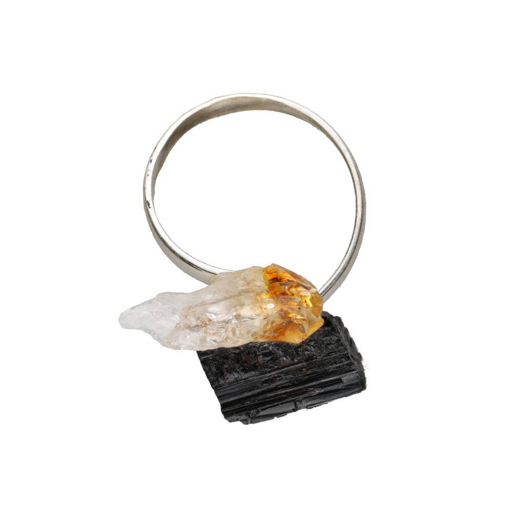Bague en argent avec tourmaline et citrine brute
