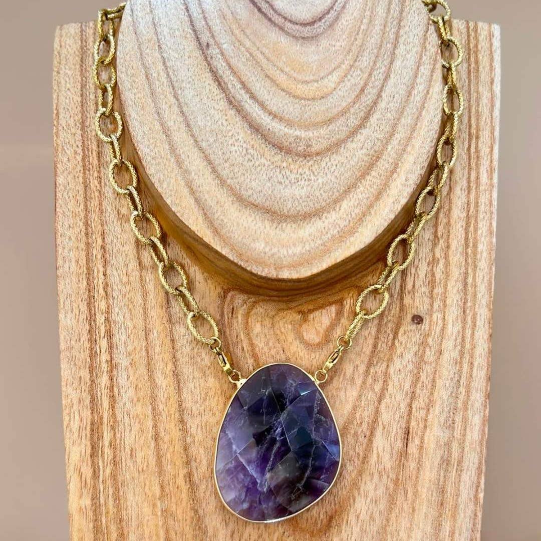 Collier acier inoxydable pierre naturelle