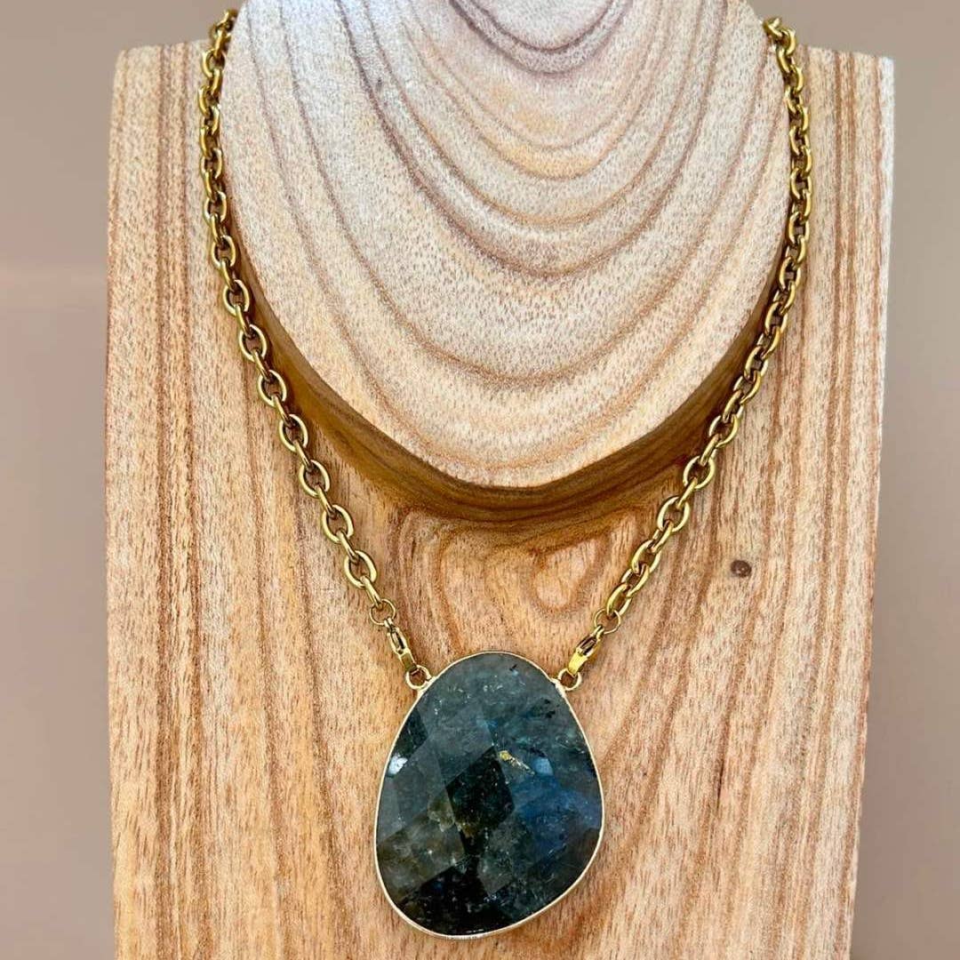 Collier acier inoxydable pierre naturelle